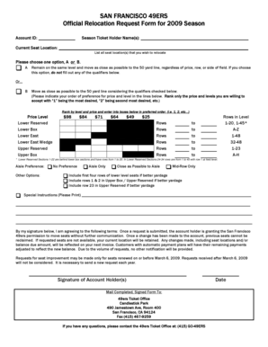 San Francisco 49ers Relocation Request Form