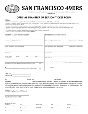 Official Transfer of Season Ticket Form