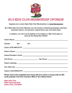 2010 49ers Kids Club Membership Upgrade