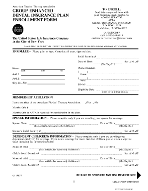 APTA Group Enhanced Dental Insurance Enrollment Form