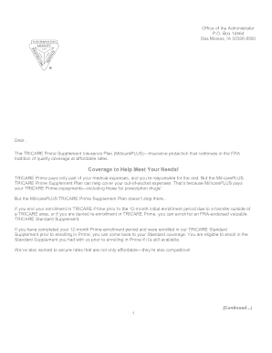 TRICARE Prime Supplement Insurance Plan Application