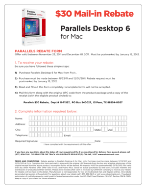 Parallels Desktop 6 Mail-in Rebate Form