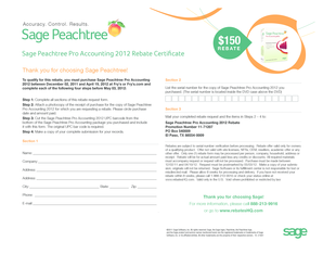 Sage Peachtree Pro Accounting 2012 Rebate Certificate