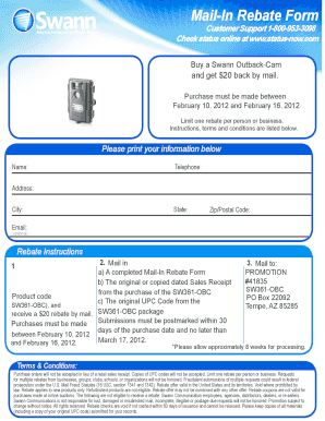Swann Outback-Cam Mail-In Rebate Form