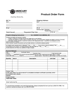 Product Order Form