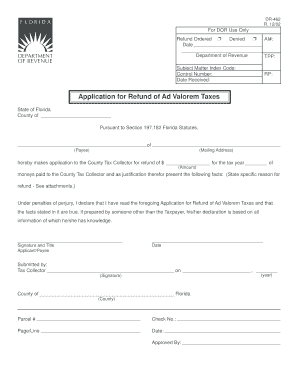 Florida Ad Valorem Tax Refund Application