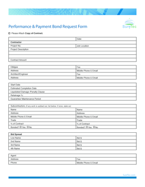 Performance & Payment Bond Request Form