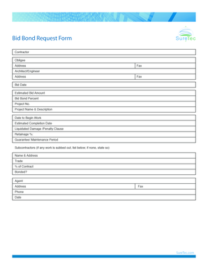 Bid Bond Request Form
