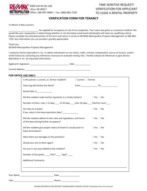 Verification Form for Tenancy