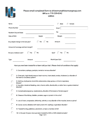 Life Insurance Health Questionnaire