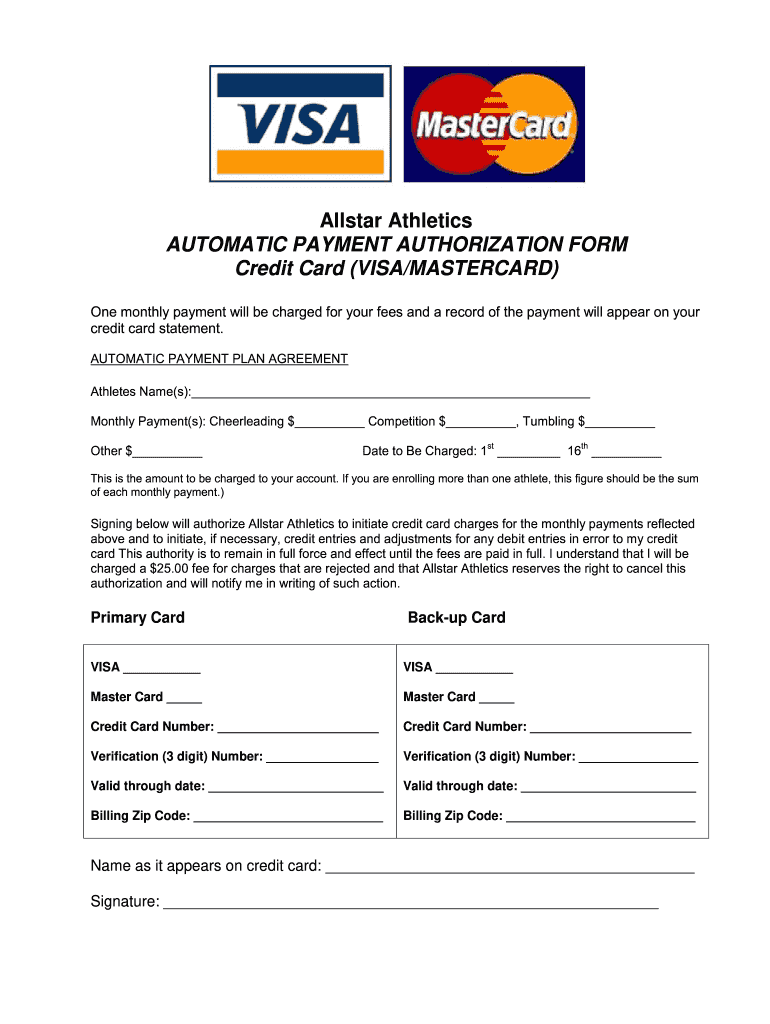 Athletics Automatic Payment Authorization Card Fillable Fill Online