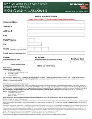 Lenovo Windows 8 Rebate Redemption Form