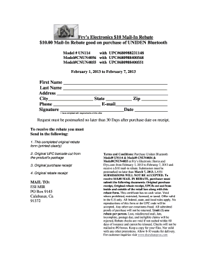 Fry’s Electronics $10 Mail-In Rebate Form