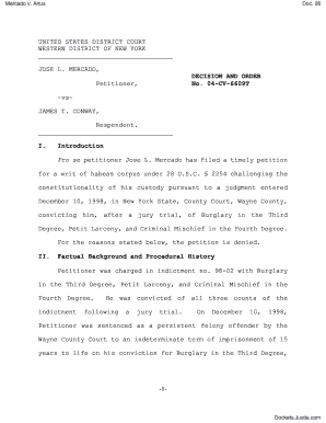 ORDER denying the petition for a writ of habeas corpus and dismissing the petition Signed by Hon Michael A Telesca on 71509 JMC 62004cv06609 - Mercado v Artus