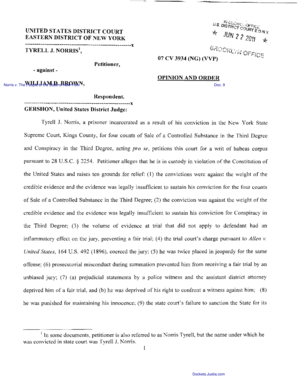 OPINION AND ORDER: For the foregoing reasons, Mr. Norris's petition for a writ of habeas corpus pursuant to 28 U.S.C. ? 2254 is DENIED. As petitioner has not made a substantial showing of the denial of a constitutional right, a certificate