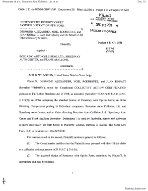 ORDER granting 15 Motion to Certify Class as follows: (1) The Court hereby certifies that the Plaintiffs may proceed with their FLSA claim as a collective action pursuant to 29 U.S.C. ? 216 (b); (2) The attached Notice of Pendency with Op