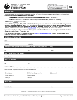 UCF Change of Name Form