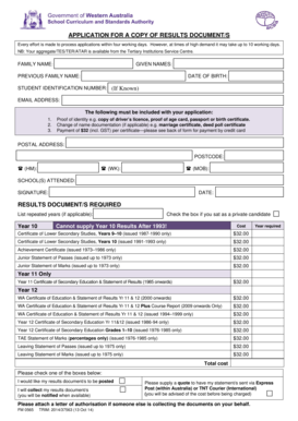 WA Application for Copy of Results Document