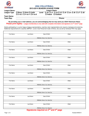 USA Volleyball 2013-2014 Season League Form
