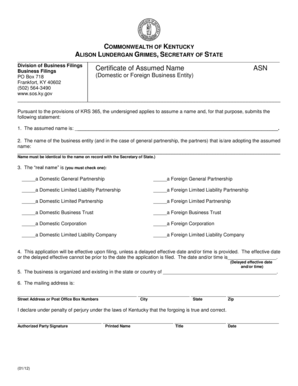 Kentucky Certificate of Assumed Name