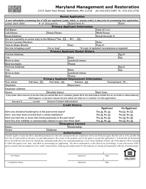 Maryland Rental Application