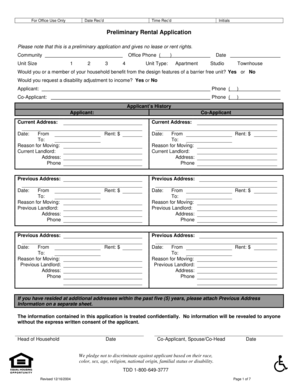 Preliminary Rental Application