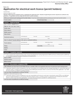Form 31 Application for electrical work licence (permit holders) - justice qld gov
