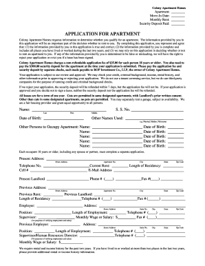 Colony Apartment Homes Application Form