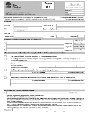 Application for Reservation of Name