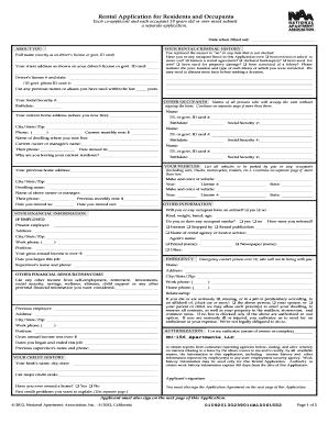 Rental Application for Residents and Occupants