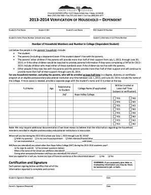 2013-2014 Verification of Household - Dependent