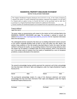 Virginia Residential Property Disclosure Statement