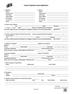 Towne Properties Lease Application