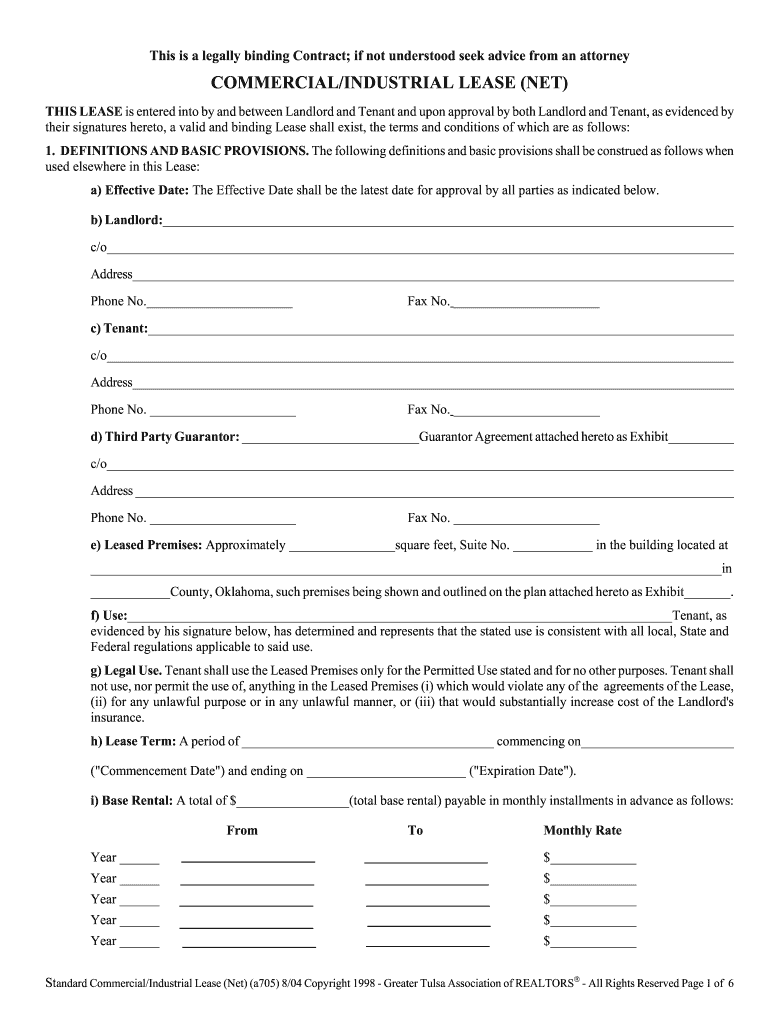 Commercial/industrial lease (net) - to site - Greater Tulsa Association ... Preview on Page 1.