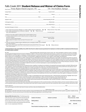 Falls Creek 2011 Student Release and Waiver