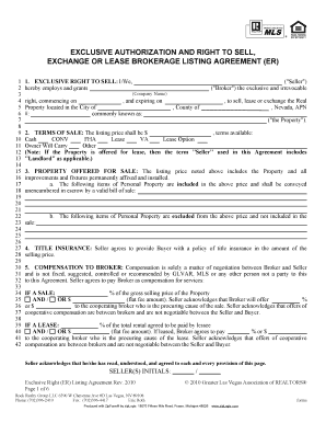 Agreement form sample - nevada exclusive right to sell listing form