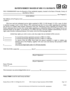 Buyer's Remedy Waiver of NRS 113.150 Rights