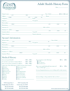 Adult Health History Form