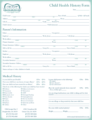 Certificate of satisfaction template - Child Health History Form - Grant Orthodontics