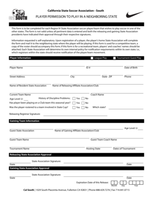 California Player Permission to Play in Neighboring State