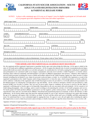 California Adult Player Registration Form