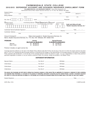 Farmingdale State College Dependent Insurance Enrollment Form