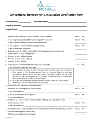 Conventional Homeowner’s Association Certification Form