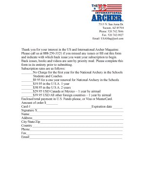 US Archer Magazine Subscription Form