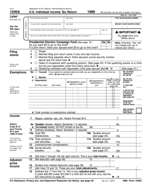 1998 Form 1040A US Individual Income Tax Return