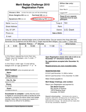 Merit Badge Challenge Registration Form