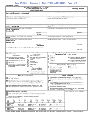 US Bankruptcy Court Voluntary Petition