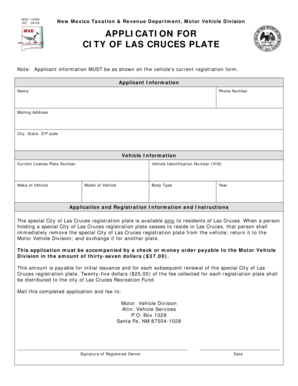 New Mexico City of Las Cruces Plate Application