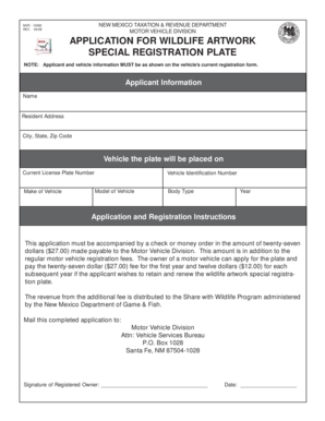New Mexico Wildlife Artwork Special Registration Plate Application