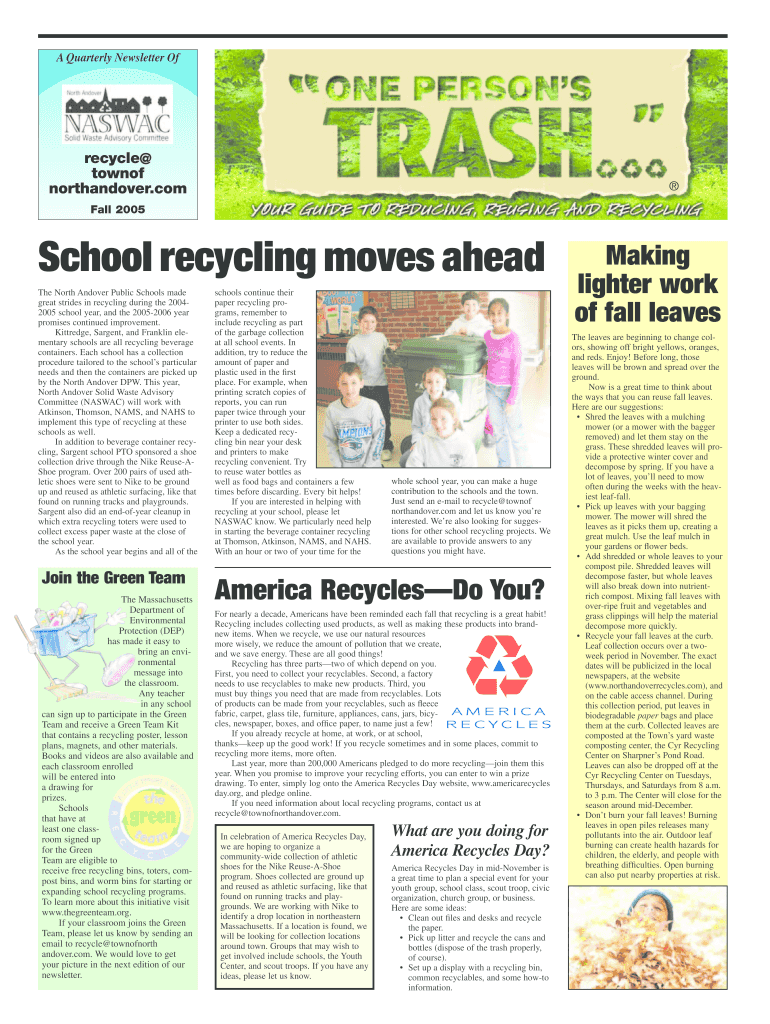 Fillable Online School recycling moves ahead Town of North Andover
